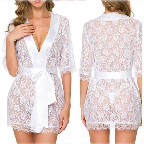 Womens Lingerie Pajamas Womens Lace Hollow Sexy Babydoll Sleepwear Robes