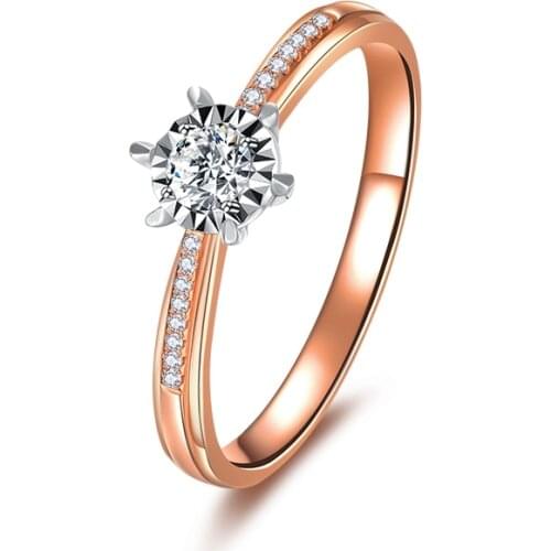 0.17carat 3.5mm Round Cut Real Natural Diamond Engagement Ring 14K Rose Gold with Side Diamond For Lady