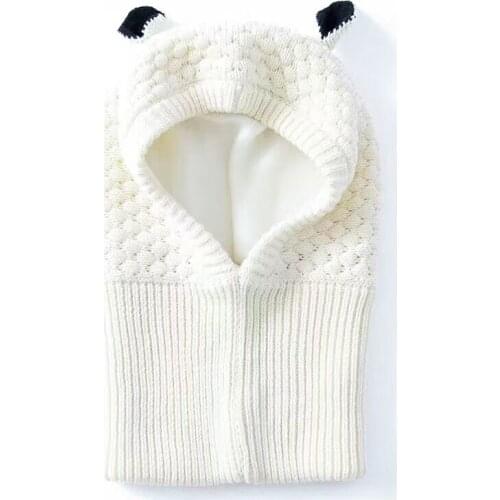 White Toddler Ear winter Windproof Hats and Scarf set Baby Earmuff Cap Crochet headgear soft warm Hat Knit baby winter beanies