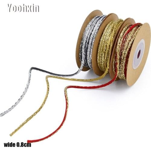 0.8CM Wide HOT red gold silver lace fabric trim ribbon cord DIY sewing applique Christmas tree gift decor
