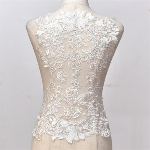1Pc Ivory 35X50cm Cotton Thread Embroidered Lace Flower Wedding Dress Back Diy Flower Lace Applique Fabric Material BD0336