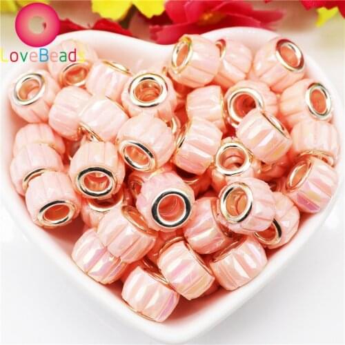 10Pcs Pink White Blue Red Tube Loose Beads Stripe Spacer Beads Large Hole Fit Pandora Bracelet Chain Charms for Jewelry Making