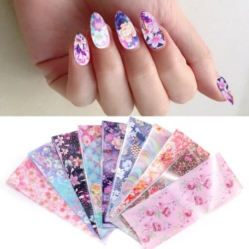 10Pcs Cherry Blossoms Flower Nail Art Foils Transfer Japanese Style Manicure Glass Decor Decals DIY Nail Sticker for Decoration