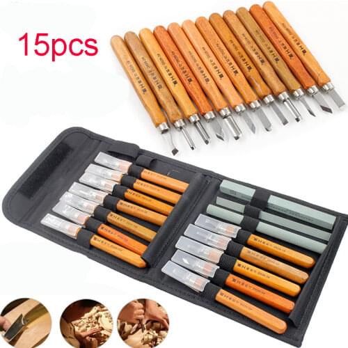 15Pcs/set Manual Wood Carving Hand Chisel Tool Set Carpenters Woodworking Carving Chisel Clay Sculpture DIY Hand Tools