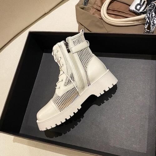 2021 Sandals WomenS Summer Martin Boots British Style Wild Hollow Mesh Boots Thick Heel Platform