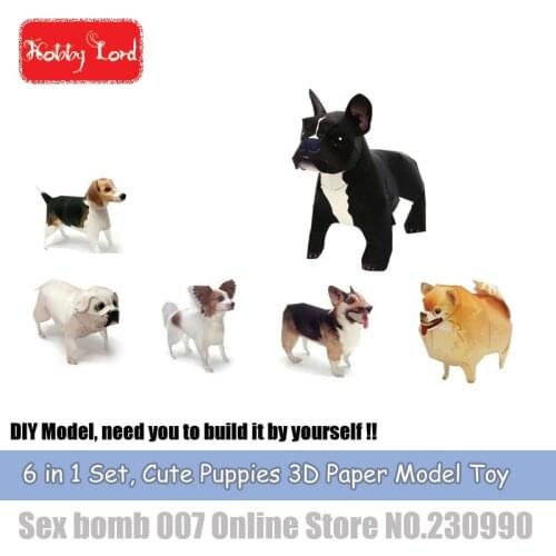 DIY 6in1 Dog puppy 3D paper model figure French Bulldog Papillon pomeranin Poodle beagle welsh corgi pembroke educational toys