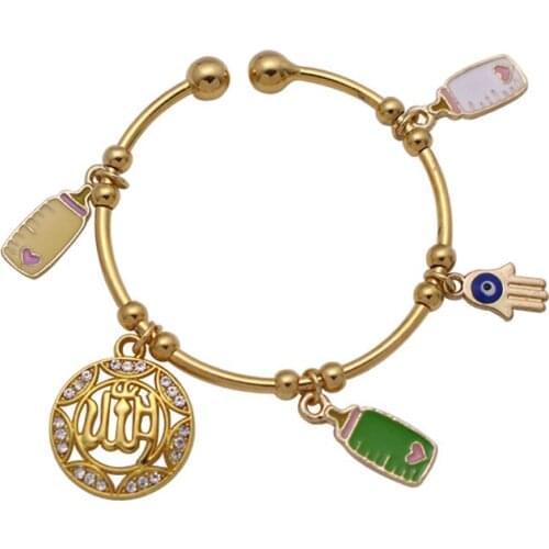 Allah hamsa hand of fatima islam muslim turkey evil eye copper baby child Bangles