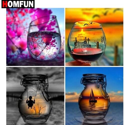 HOMFUN 5D Diy Diamond Painting Cross Stitch "Cup sunset scenery" Home Decor Full Rhinestones Inlay Diamond Embroidery