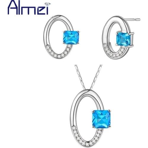 Almei 49% off Silver Jewelry Sets CZ Zircon Jewelry Set Nacklace Parure Bijoux Femme Brinco Wedding Jewellery Suspensions T597