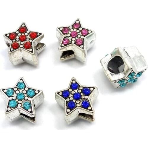 Free Shipping 50pcs five-star shape mix color rhinestone beads fit European bracelet charms DIY