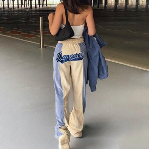 Women Streetwear Pants Sports Pants Letter Embroidery Oversize Black White Harajuku Joggers Loose Fashion Casual Trousers