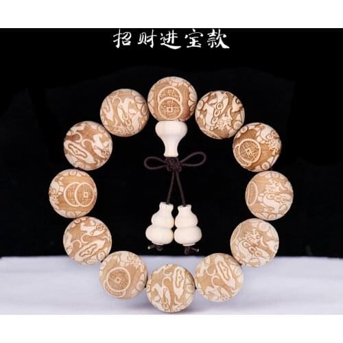 20mm Abelia Biflora Wood Carving Lotus Beads Tibetan Buddhism Amulet Bracelet