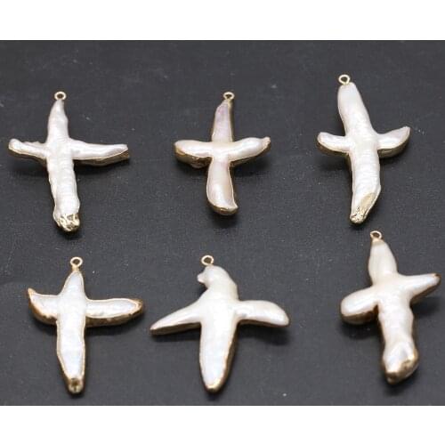 Pure Natural Freshwater Pearl Pendant Cross Shaped DIY For Making Necklaces Bracelets And Earrings White 20x40-30x45mm