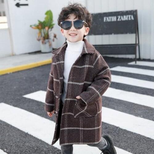 4-12 Years Old Children Clothes Wool Coat For Boys Autumn Winter Plaid Thicken Hooded Jacket Boy Windbreaker Kids Overcoat