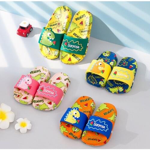 Cartoon Dinosaur Slippers For Toddler Kids Non-slip Beach Shoes Kid Baby Boys Girls Indoor Slippers Flip Flop Children Slippers