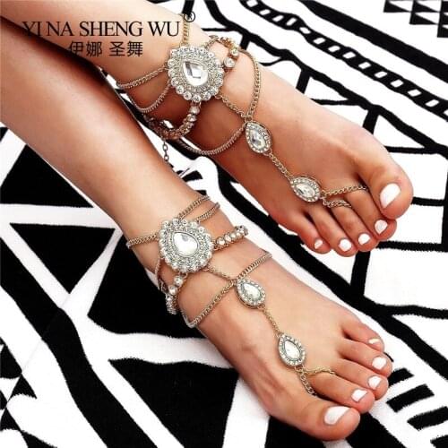 Crystal Anklet Chain for Women Belly Dance Accessory Exaggerated Shiny Big Rhinestone New Ankle Foot Jewelry Barefoot Chain 1pc