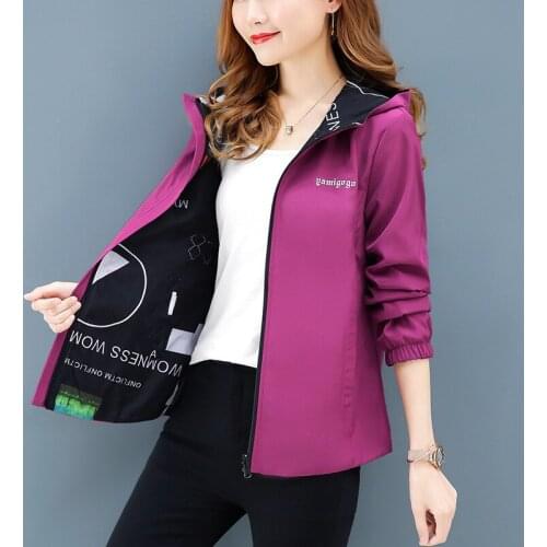 Womens Short Jacket Coat 2019 Spring Autumn Large Size Loose Two Sides Wearing Jacket Zipper Hooded Basic Casual Outerwear R271