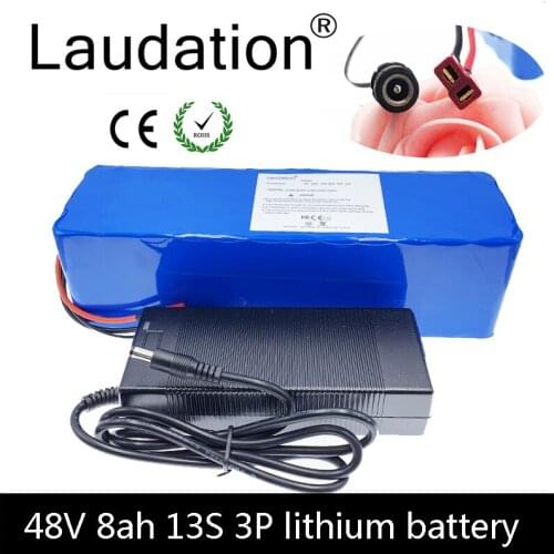 Laudation 48v 8ah Electric Bike Battery 18650 Rechargeable Battery Pack With 2A Charger Built-in 15A BMS For Electric Bicycles
