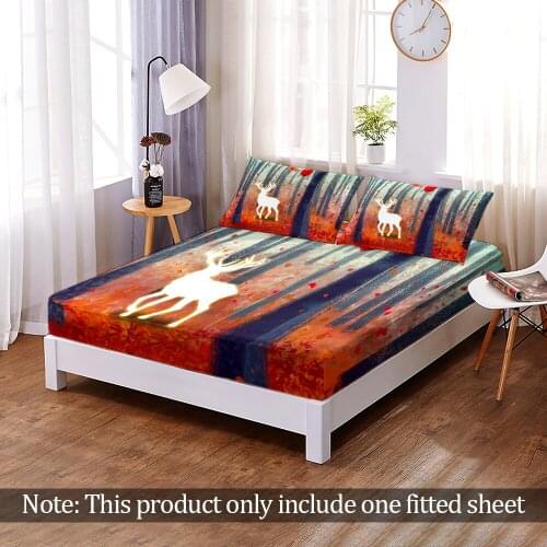Fashion 3D Print Cute Cartoon Elk Forest Fitted Sheet Bedroom Home Decor Custom Modern Elastic Band Bed Sheet Queen King Kids