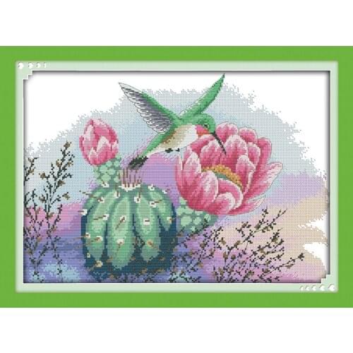 Everlasting Love Christmas Flowers and Hummingbird Chinese Cross Stitch Kits Ecological Cotton Counted Stamped 14CT Easy to Use