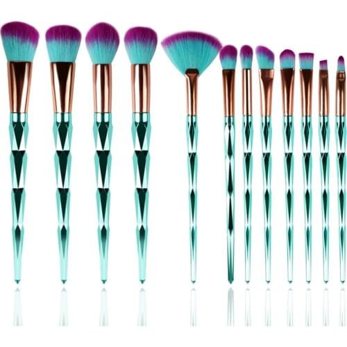 12Pcs eye brush diamond makeup brush set unicorn gradient color eye shadow brush beauty tool
