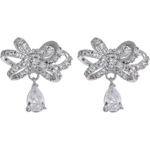 New fashion micro-set shiny bow zircon earrings for women / girls wedding party jewelry earrings ER-396