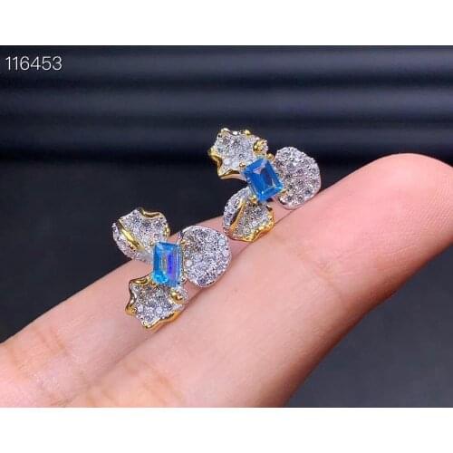 New natural topaz earrings 925 silver two-color electroplating process earrings elegant and fresh design