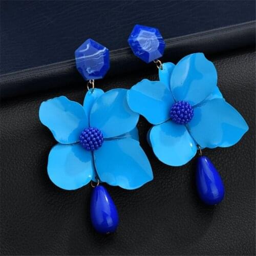 Charm 6 Color Large Metal Flower Earrings For Women Vintage Drop Beads Long Acrylic Earring Fashion Jewelry Wholesale Prices