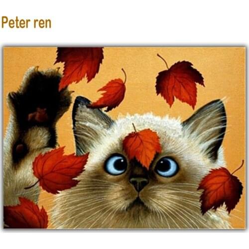 Peter ren DIY Diamond cat embroidery Craft painting square icon Diamond mosaic full text Diamante paintings Floating Leaves Cats