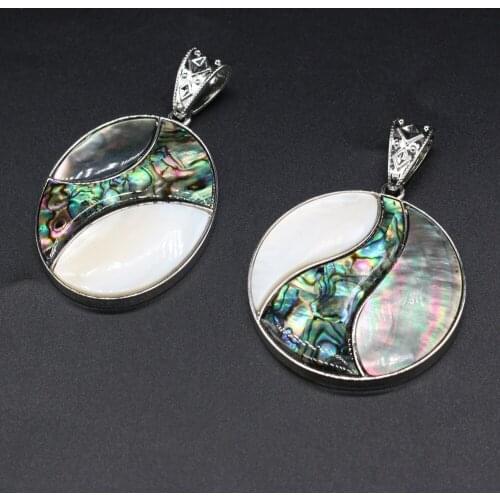 Natural Shell Pendant Round Abalone Alloy Frame for Fashion Jewelry Making DIY Necklace Gift for Women