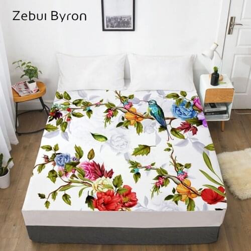 3D HD Digital Print Custom Bed Sheet With Elastic,Fitted Sheet Twin/Full/Queen/King,Nordic Flower birds Mattress Cover 160x200