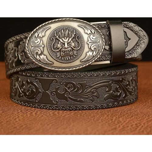 Classic Retro Style High Quality Waistband for Men Dragon Pattern Auto Buckle Leather Belts All-match Cool Straps MJ48