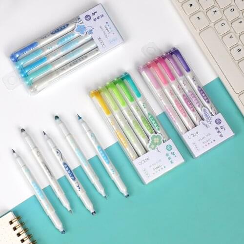 5Pcs/set Colorful Double Head Round Dot Brush Pen Color Solid Gradient Watercolor Pen Painting Marker Accessories Supplies