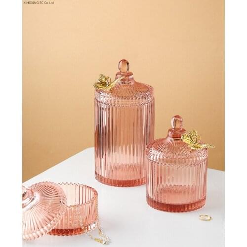 Glass Container Candy Jar Household Cotton Swab Jewelry Storage Box Living Room Decoration Storage Bottle Aromatherapy Bottle