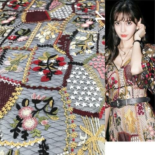 Feature style lace embroidered fabric fashion women baby dress embroidered mesh