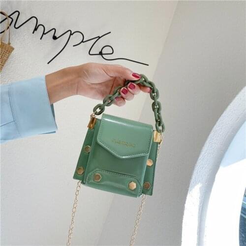 PU Fashion Women Bag New Small Square Bag Chain Womens Messenger Bag Solid Color White Shoulder Bag