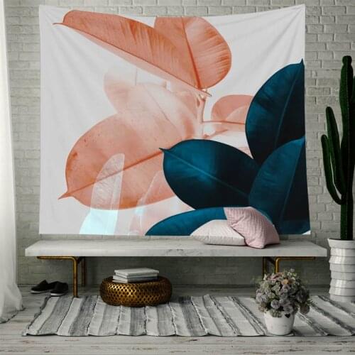 Tropical Plant Tapestry Wall Hanging Green Leaves Wall Hanging Tapestries Pink Blue Leaf Home Decoration Wall Fabric Carpet