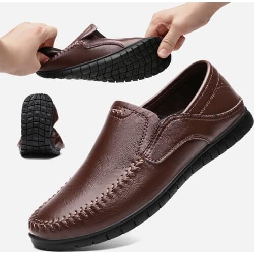 Luxury Split Leather Mens Shoes Handmade Sewing Mens Casual Leather Shoes Soft Non-slip Bottom Outdoors Driving Shoes For Men