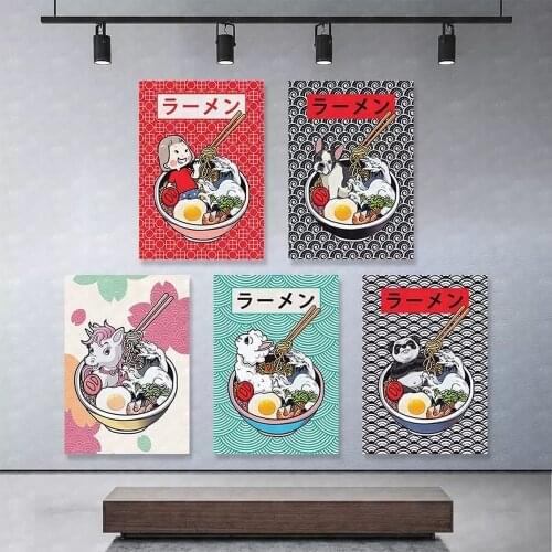 Japanese Culture Aesthetics Ramen Sushi Animals Asian Food Poster Canvas Wall Anime Art For Home Decoration for Bedroom Living