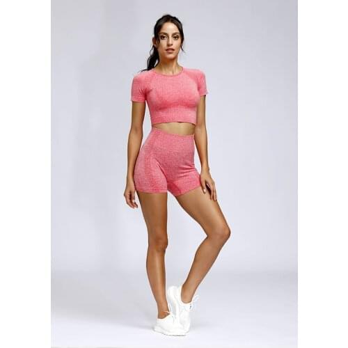 Jacquard Seamless Fitness Clothing Short-sleeved Yoga Sets Small Dot Sports Bra Quick-drying Running Sports Wear For Women Gym