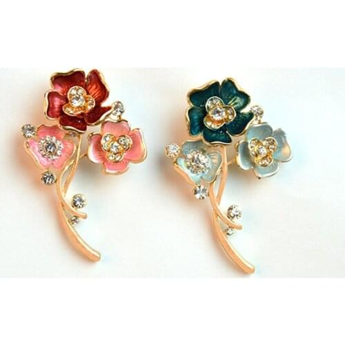 New Arrivals Fashion Blue Flower Broche lapel pin for women Rhinestone Red Flower Brooches Girls Wedding Brooch Bouquet X1628