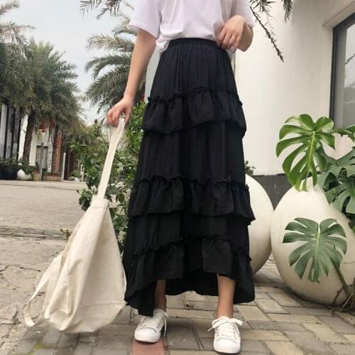 Midi Long Skirts Womens Maxi Skirt Goth Lolita Summer High Waisted Asymmetrical High Low Ruched Ruffle Tiered Skirts DS310