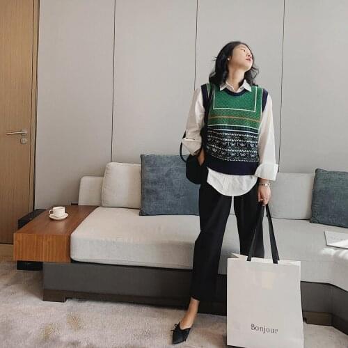 2021 Womens Oversize Plaid Sweater Vest Tops Y2k Aesthetic Vintage Clothing Za Woman Aliexpress Korean Style Indie Knit Jumper