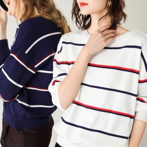 2019 Hot Sales Womens Knitted Cashmere Wool Sweater Stripe Woman Winter Clothes Pullover Free Shipping