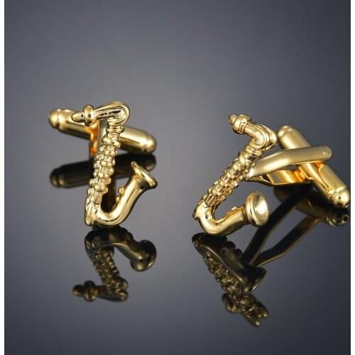 Gold Color Musical Instrument Design Cufflinks High Quality Copper For Men Brass Cuffs Links Luxry Business Suits Shirt Party