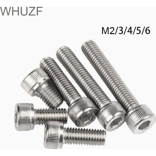 10/20/30/50/100pcs M2 M3 M4 M5 M6 304 A2 304 Stainless Steel Black Grade Hexagon Hex Socket Head Cap Allen Bolt Screw L=2-30mm