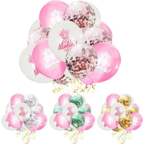 15pcs Hawaii Aloha Luau Tropical Balloon Pineapple Confetti Balloons for Bachelorette Wedding Birthday Party Decoration Supplies