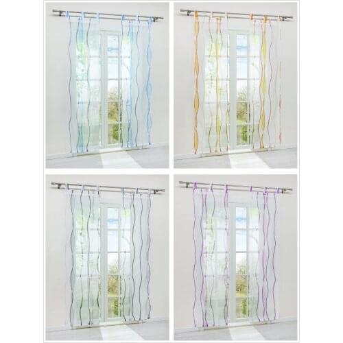 6 Colors 2PCS Stripe Window Curtain Voile Polyester Woven for the Living Room Bedroom Home Decoration Drape Tab Top