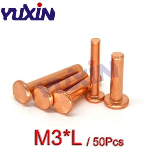 50Pcs Brass Solid Rivets GB109 M3*L Flat Head Copper Rivets Solid Brass Rivet 3mm Diameter 4mm-20mm Length