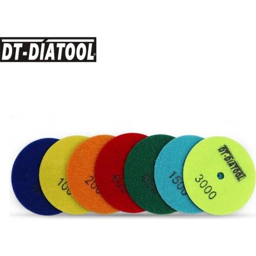 DT-DIATOOL 1set/7pcs mixed grit Dry Diamond Resin Bond Polishing Pads For Granite Marble Flexible Sanding Disc Dia 4INCH
